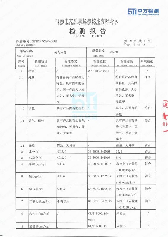 云臺冰菊檢測報(bào)告詳情頁